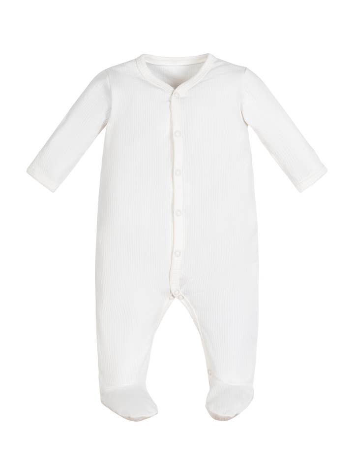 Drop Needle - Snap Front Footie - Ekologisk Vit för wholesale av Under the Nile