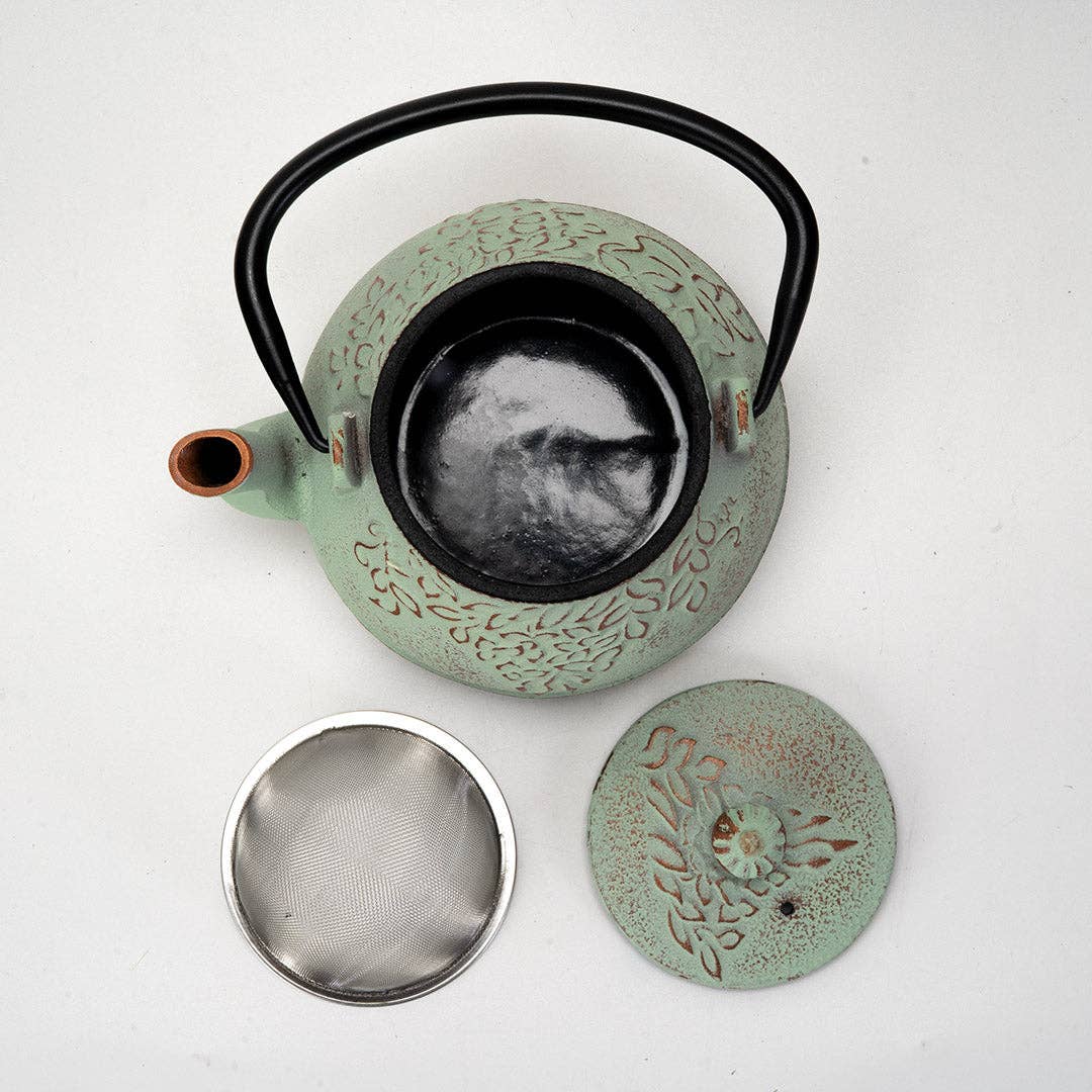 Urban Tokyo - Wholesale Tea Pot - Mint Green Leaves Design 32oz Cast Iron Tea Pot (1/8)5