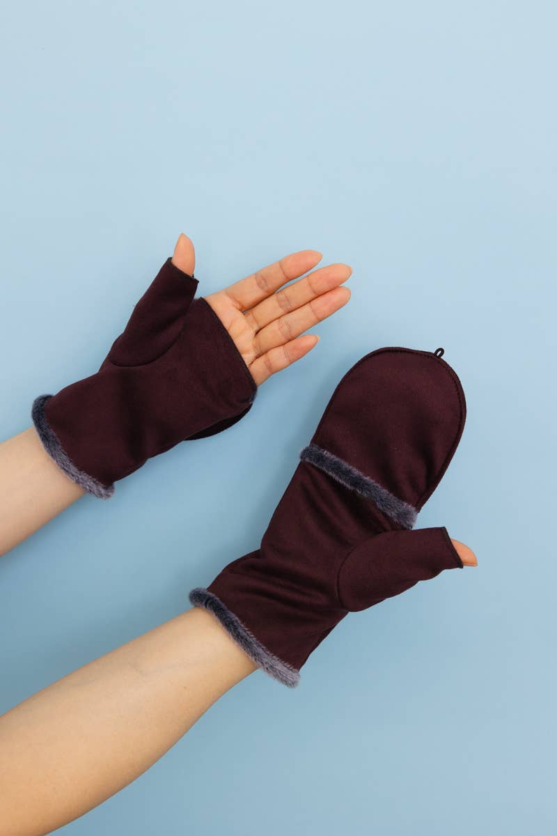 Leto Accessories - Wholesale Gloves - Unisex - Convertible Faux Suede Fingerless Mittens3