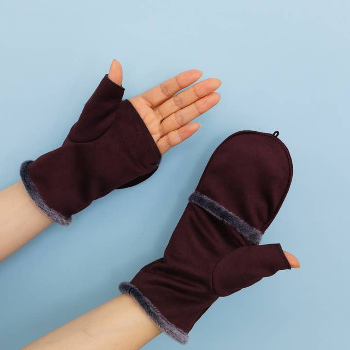 Leto Accessories - Venta al por mayor Guantes - Unisex - Manoplas convertibles de gamuza sintética sin dedos4