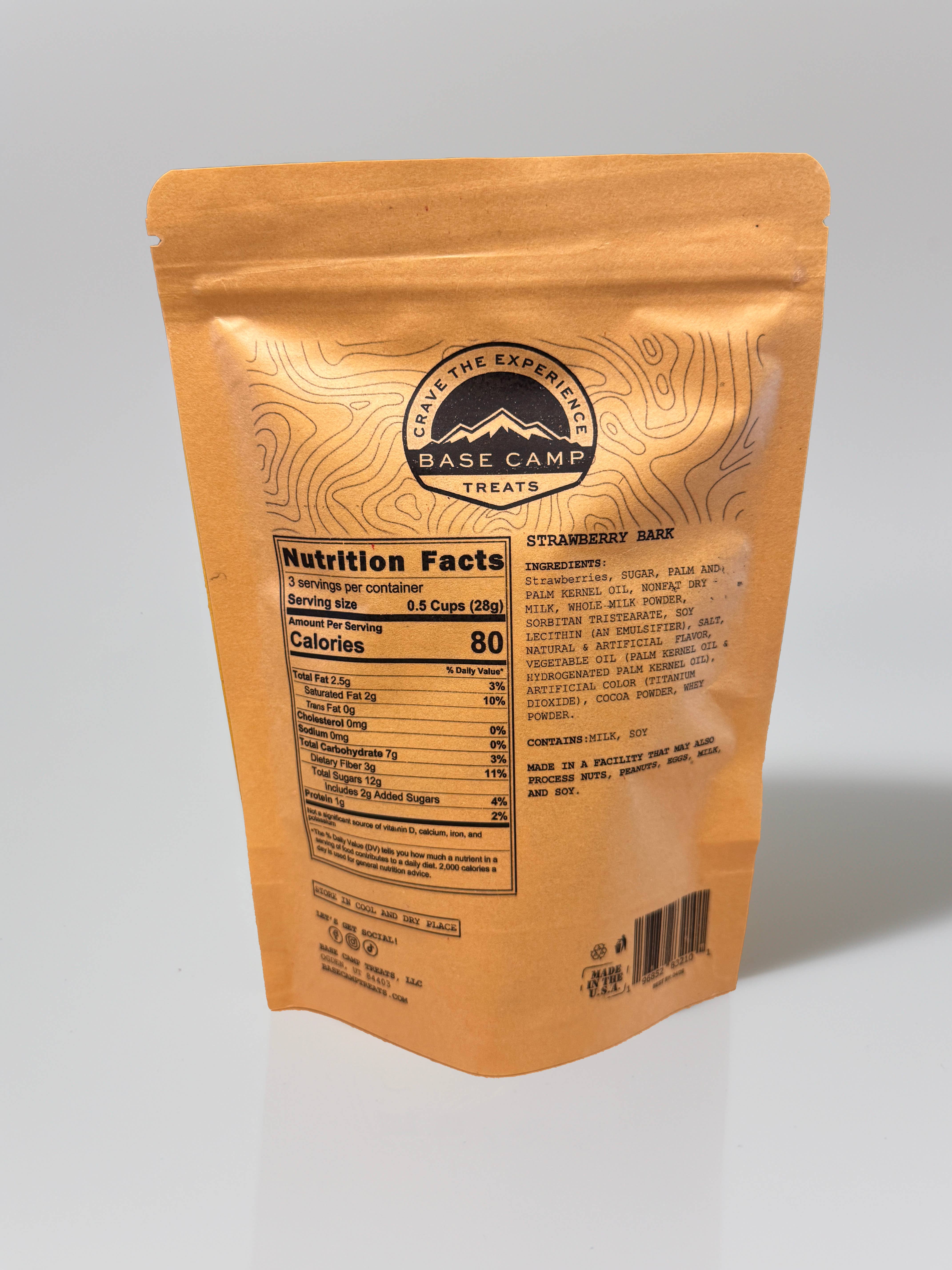 Base Camp Treats - Vente Friandises enrobées de chocolat - Écorce de Fraise Lyophilisée (Offre Limitée)1