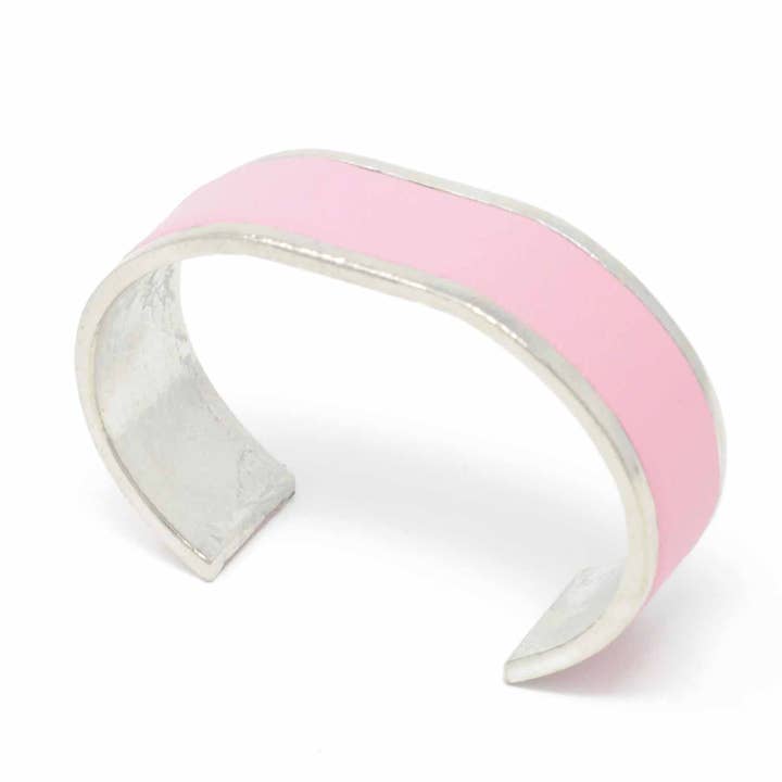 20 Mm Straight End Bangle With Leather Inlay Pink for wholesale by Sobo & Co Jewellery