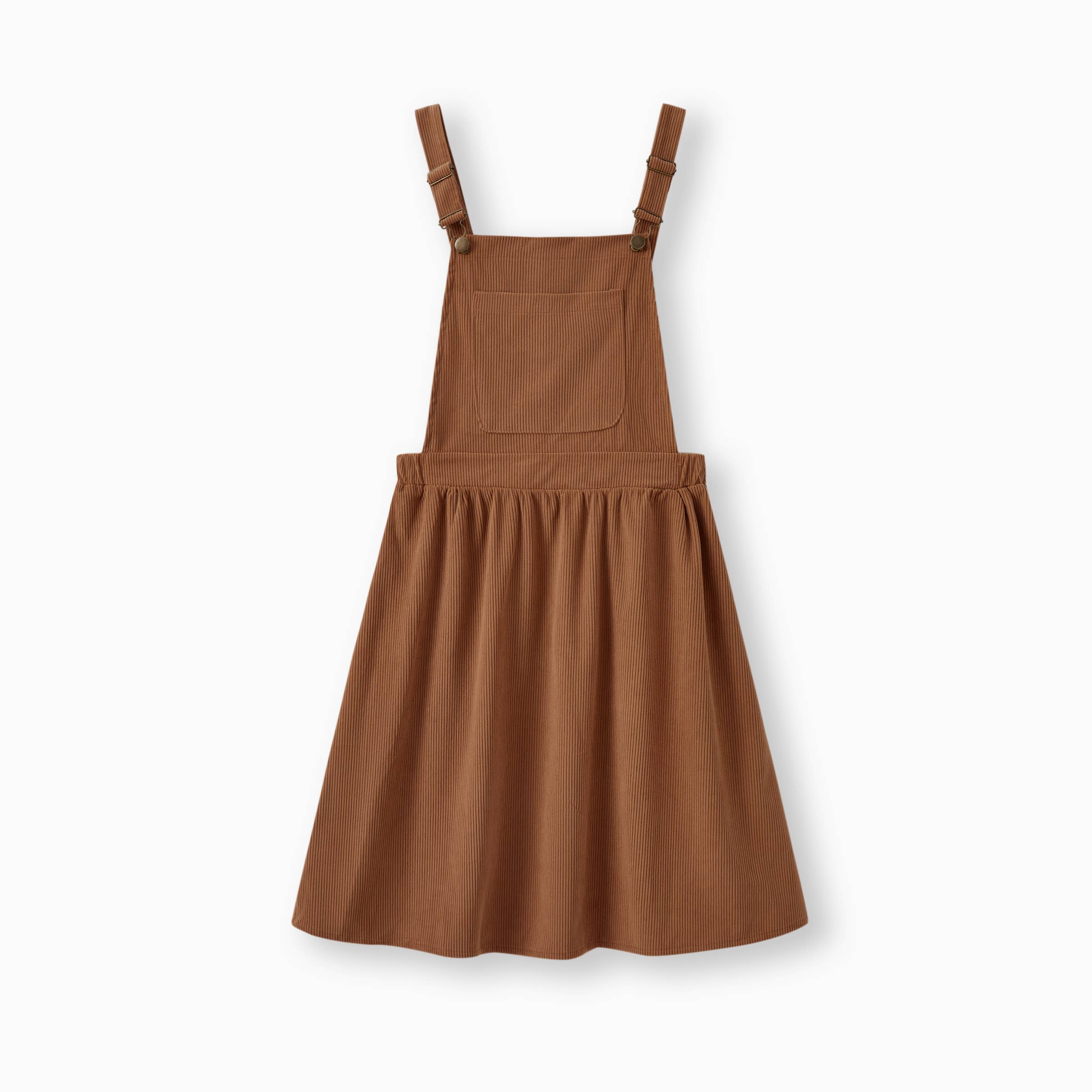 Khaki Women's Brown Corduroy Adjustable Pinafore Dress for wholesale on Faire0
