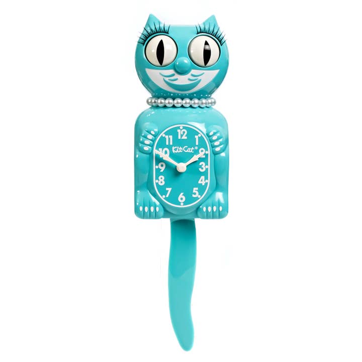 Vibrant Blue Turquoise Lady Kit-Cat Klock for wholesale by Kit-Cat Klock