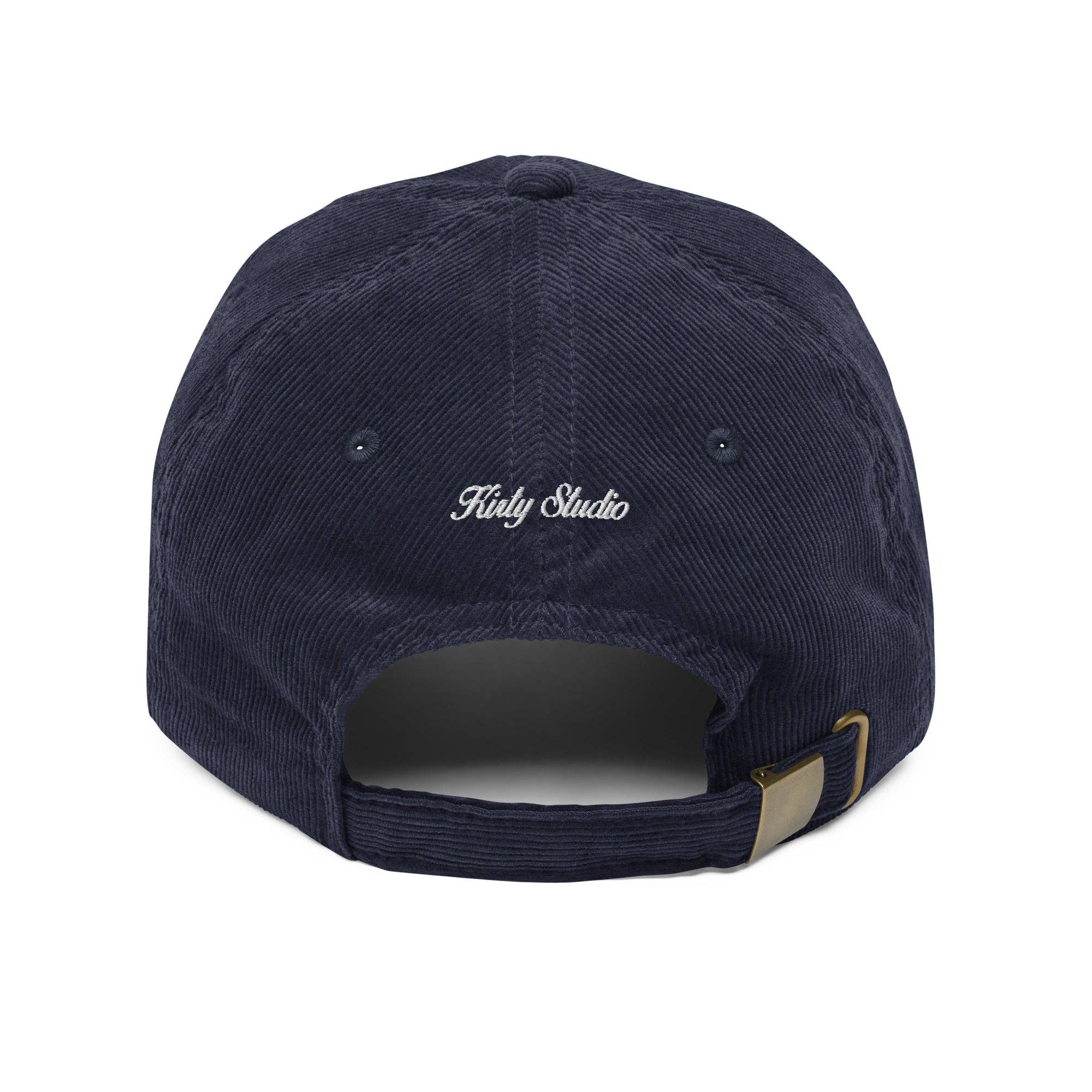 Kirty Studio - Wholesale Baseball Cap - Unisex - 'Blue Cheese Stuffed Olives' Corduroy Hat - Indigo1