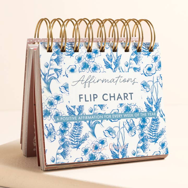 Blue Wildflower Print Affirmations Desktop Flip Chart for wholesale by Lisa Angel