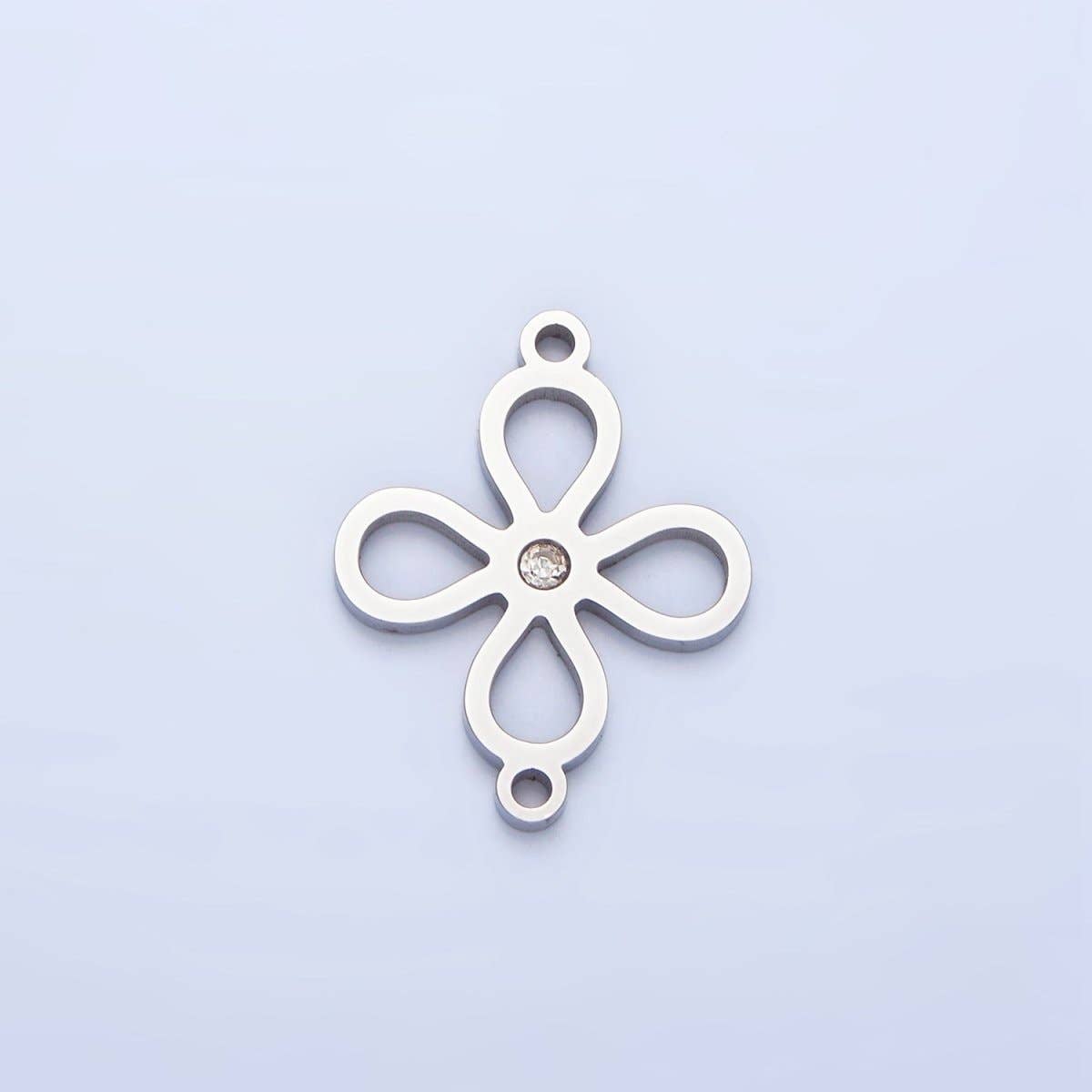 Aim Eternal - Wholesale Individual Charm/Pendant - Stainless Steel CZ Lucky Charm Four Leaf Clover Charm Connector in Gold & Silver | F-4121