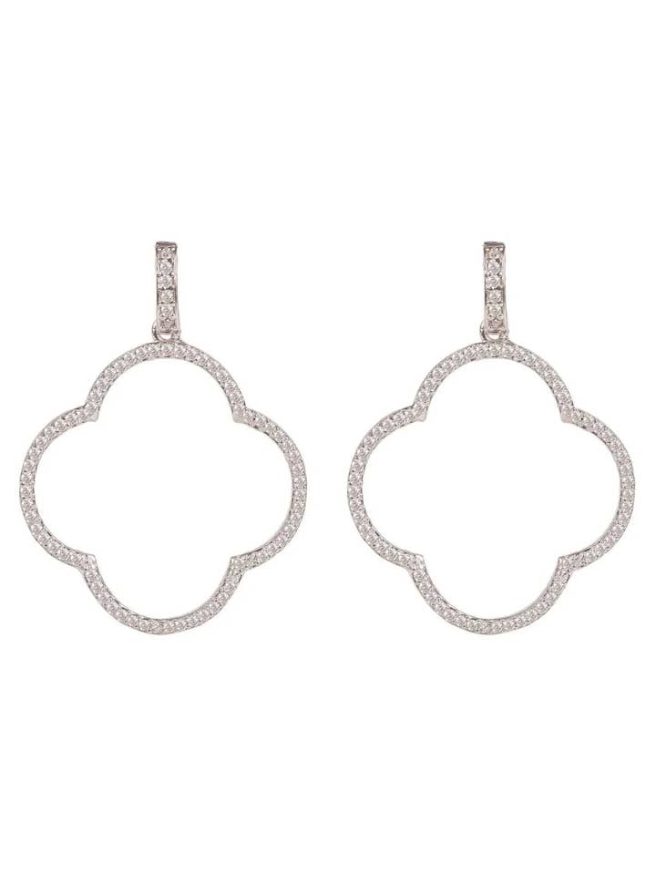 Open Clover Large Drop Earrings White CZ Silver for wholesale by Latelita