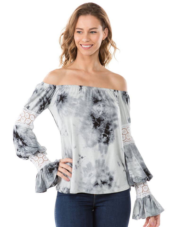 GREY ASTRID OFF SHOULDER TOP (GREY)- VT2166T for wholesale on Faire0