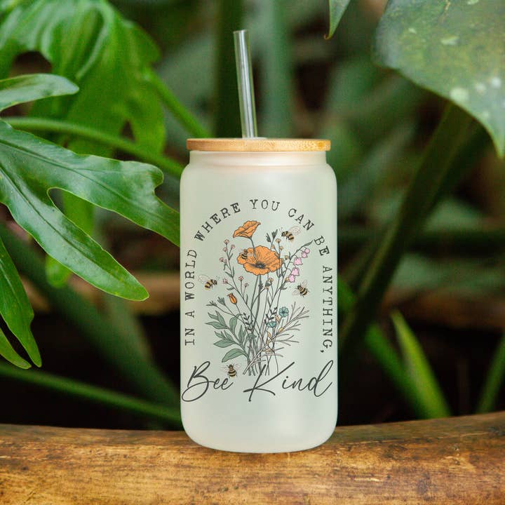 Bee Kind - Frosted Can Glass for wholesale by Livy Lou Designs + Co