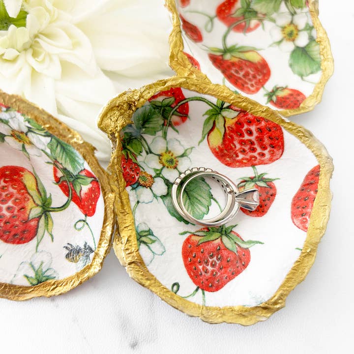 Summer Strawberry Decoupage Oyster Shell Trinket Dish for wholesale by Adori Designs