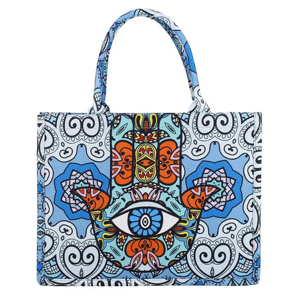 Ladies Hamsa Printed Colorful Tote Handbag for wholesale by Nima Accessories Inc