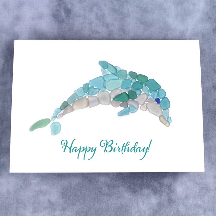 Beachcombing / Etched by the Sea - Vente Cartes d'anniversaire - Carte de joyeux anniversaire Sea Glass Dolphin1