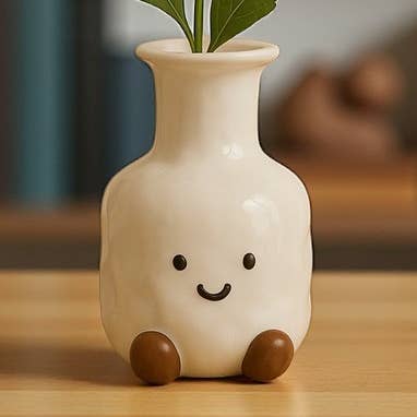 Sød Smilende Ansigt Keramisk Vase | Kreativ Hjemmedekoration for engroshandel hos huemabe (All Import Duties Covered)
