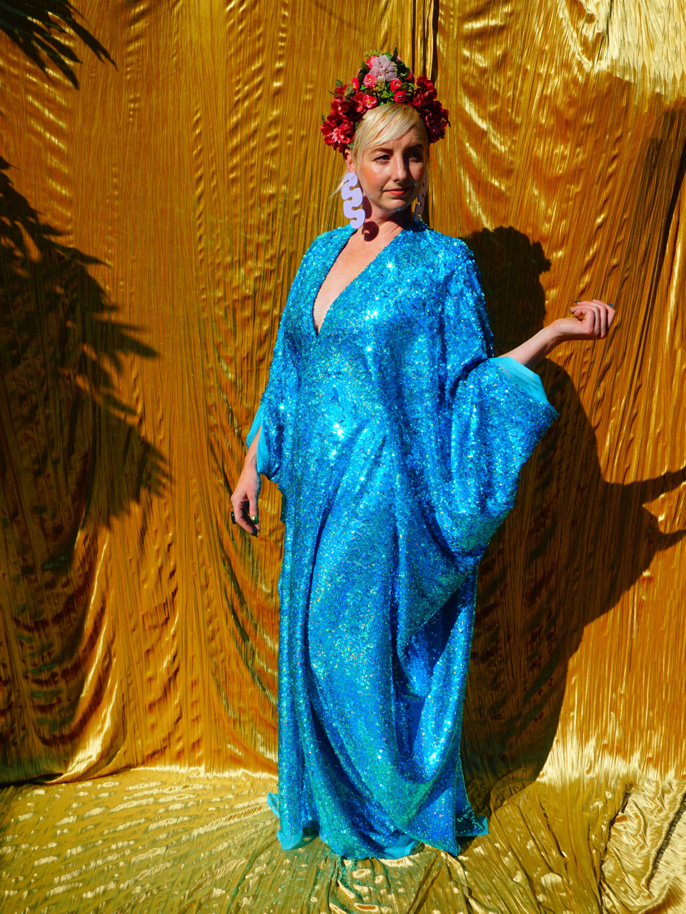 Fumbalinas – wholesale Kaftan – Women's – Turquoise Holographic Sequin Maxi Kaftan Gown / Kimono Robe3