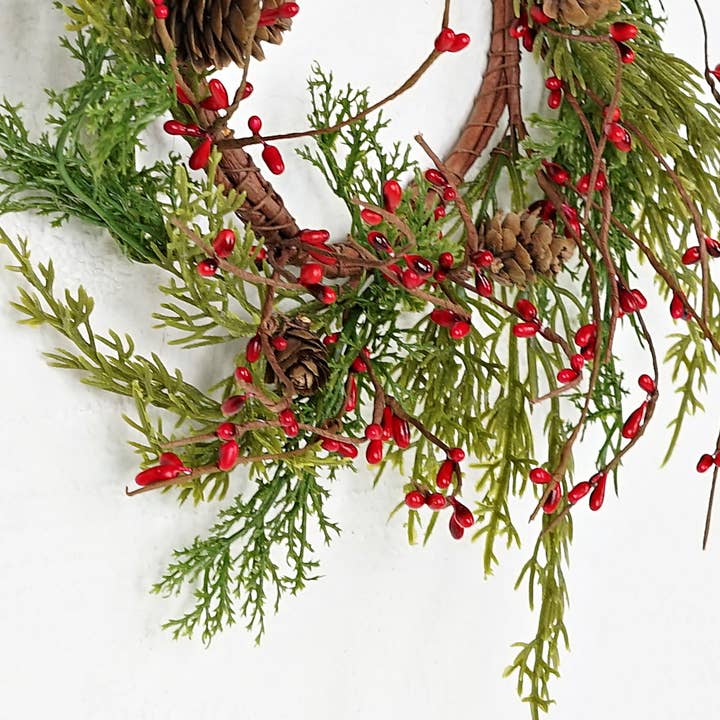 Holiday Depot Inc. - Wholesale Wreath - ISB71703- 12in Evergreen Pine with Red Pips Wreath