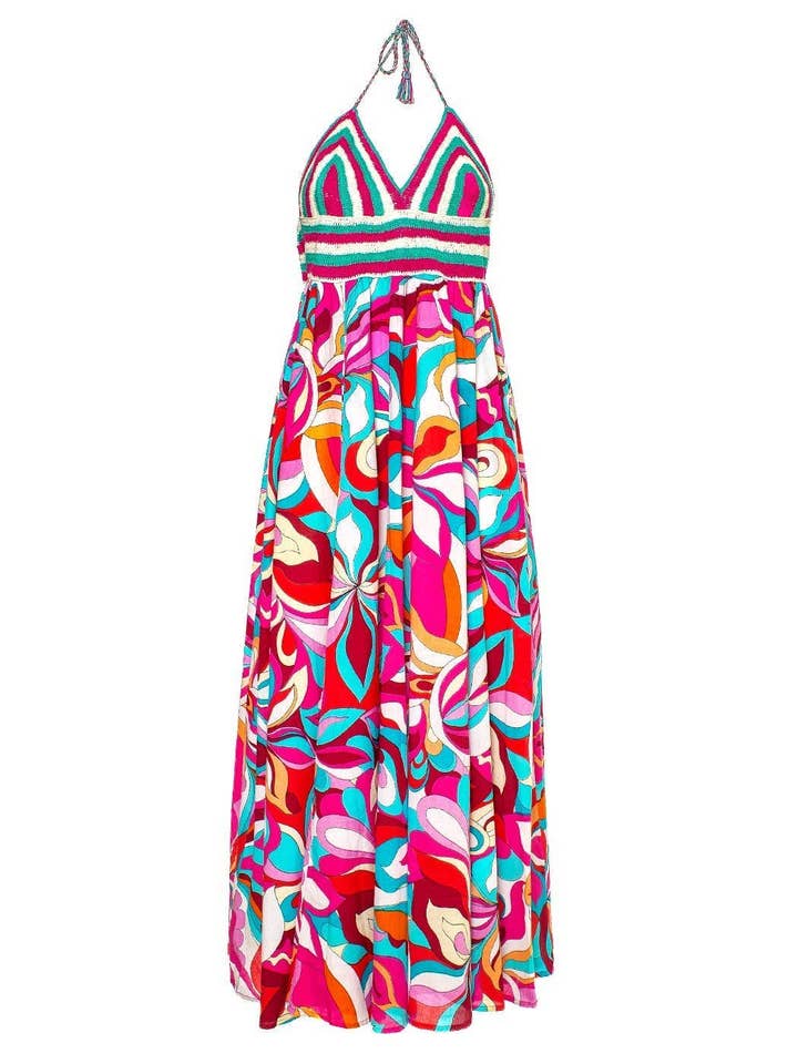 CROCHET TOP CROCHET LONG DRESS WITH 100% CO PRINT, 5 SIZE, MAD for wholesale by Ayfee