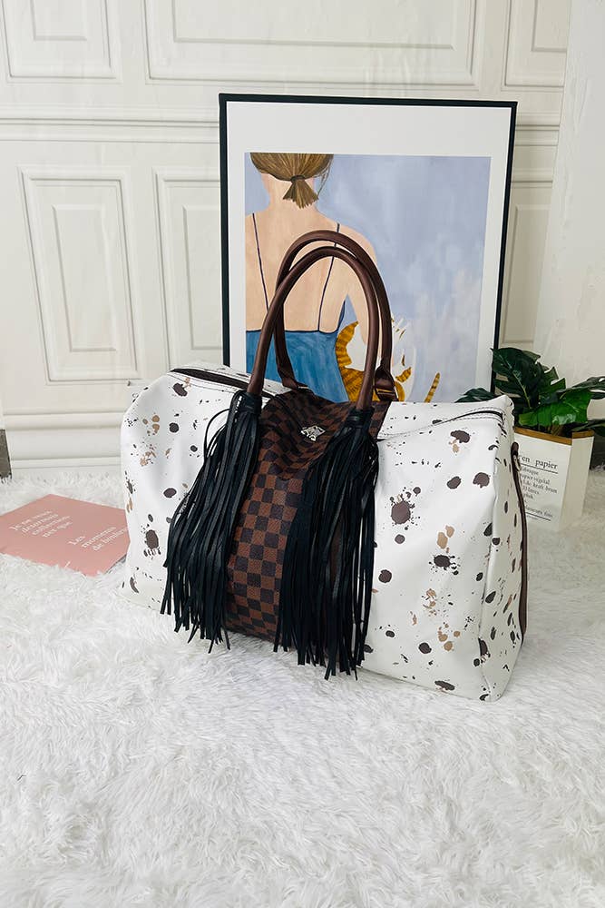 UNISHE - Venta al por mayor Bolsa de viaje - Mujer - Bolso de fin de semana retro occidental con estampado de vaca y cuadros ACC7391