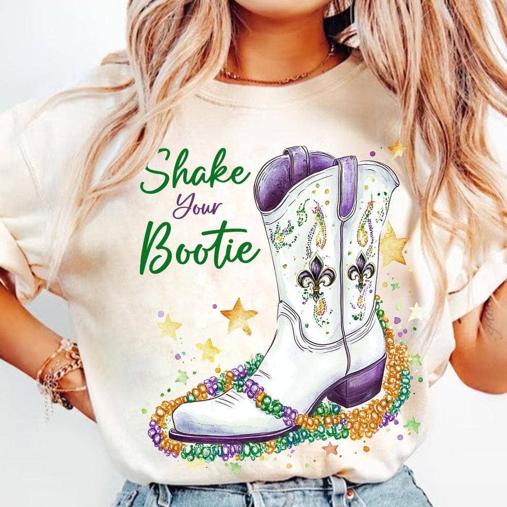 NVC Ecommerce LLC - Wholesale T-Shirt (Graphic) - Women's - Shake Your Bootie Shirt, Mardi Gras Cowboy Boot Sweatshirt0