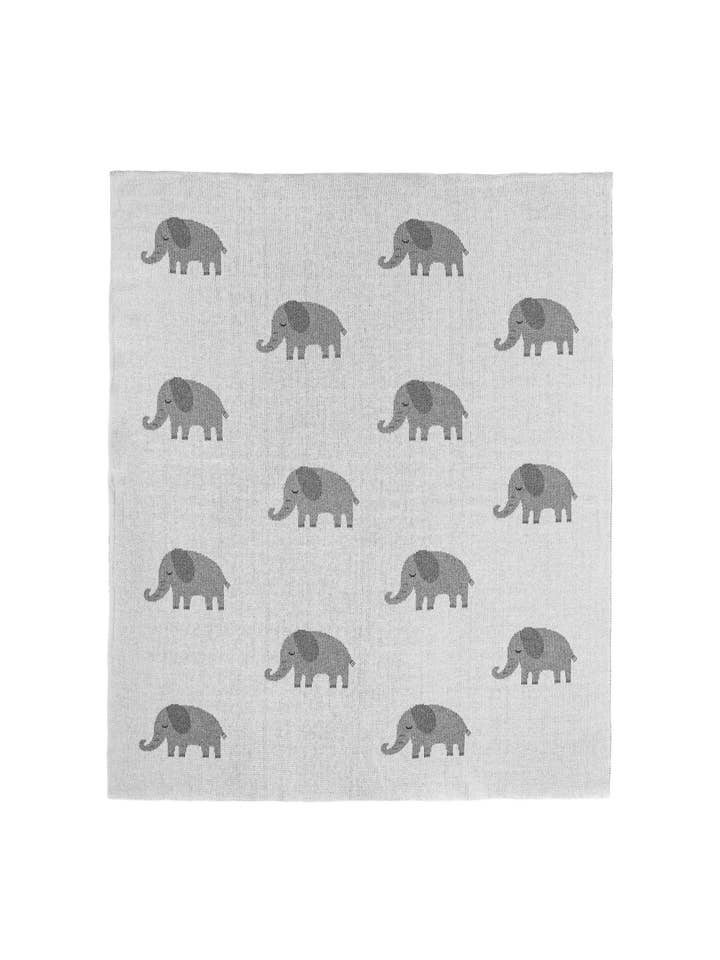 Little Otja - Wholesale Milestone blanket – Child & baby - Knitted Baby Blanket - Elephants, White-Gray6
