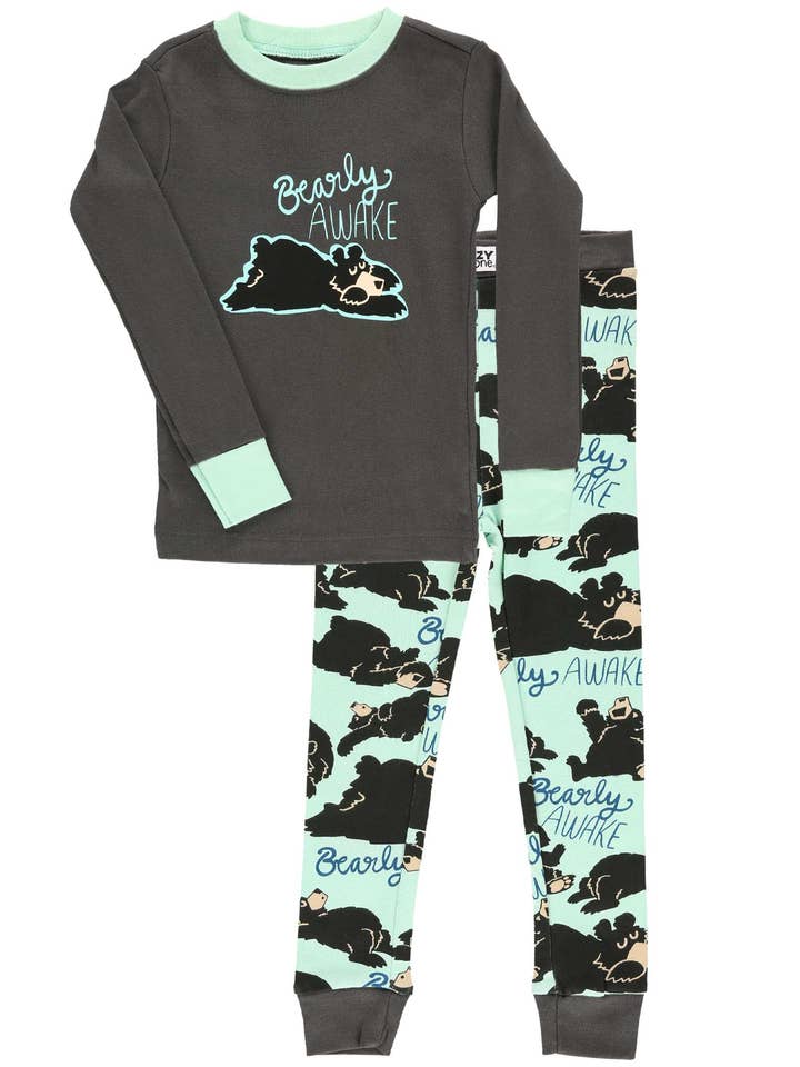 Bearly Awake Kid's Long Sleeve Pajama Set for wholesale by Lazy One