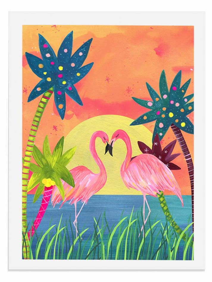 Impresión A3 «Sunset Flamingos» para venta al por mayor de Hutch Cassidy (Greetings Cards and Paper Goods)