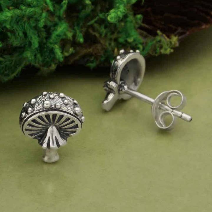 Silver or Bronze Agaric Mushroom Post Earrings 10x8mm for wholesale by Nina Designs