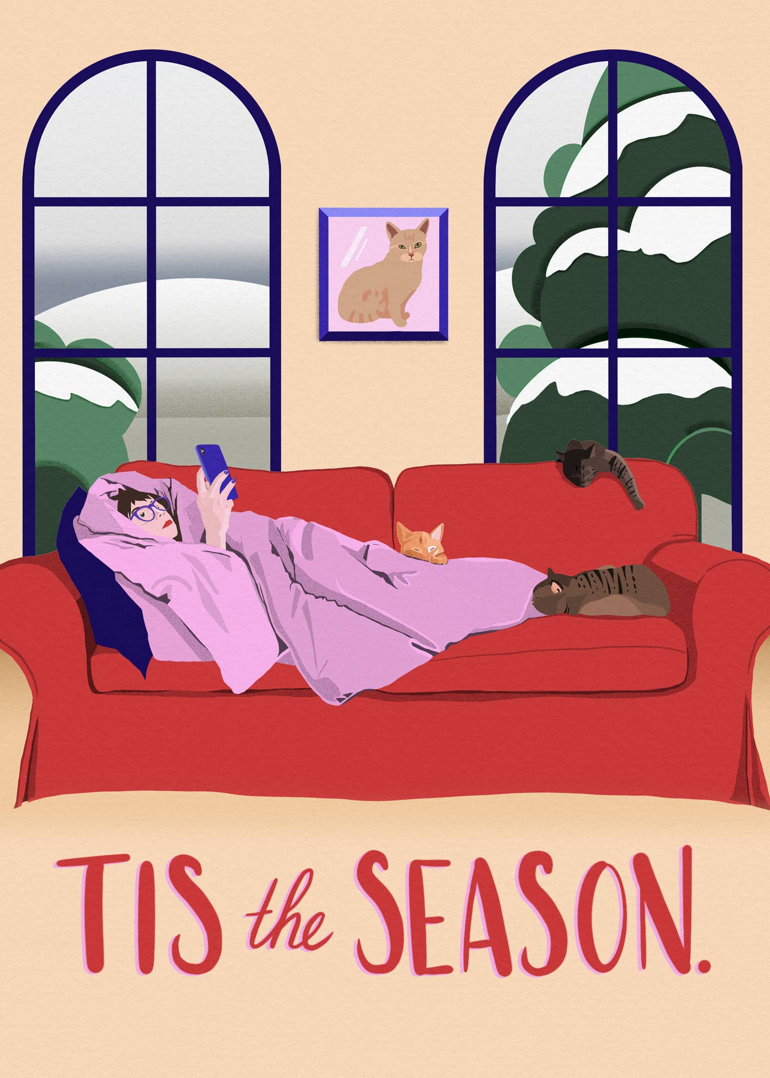 MizSant Studio - Wholesale Season's Greetings Card - Tis the Season Cat Lady Holiday Card1