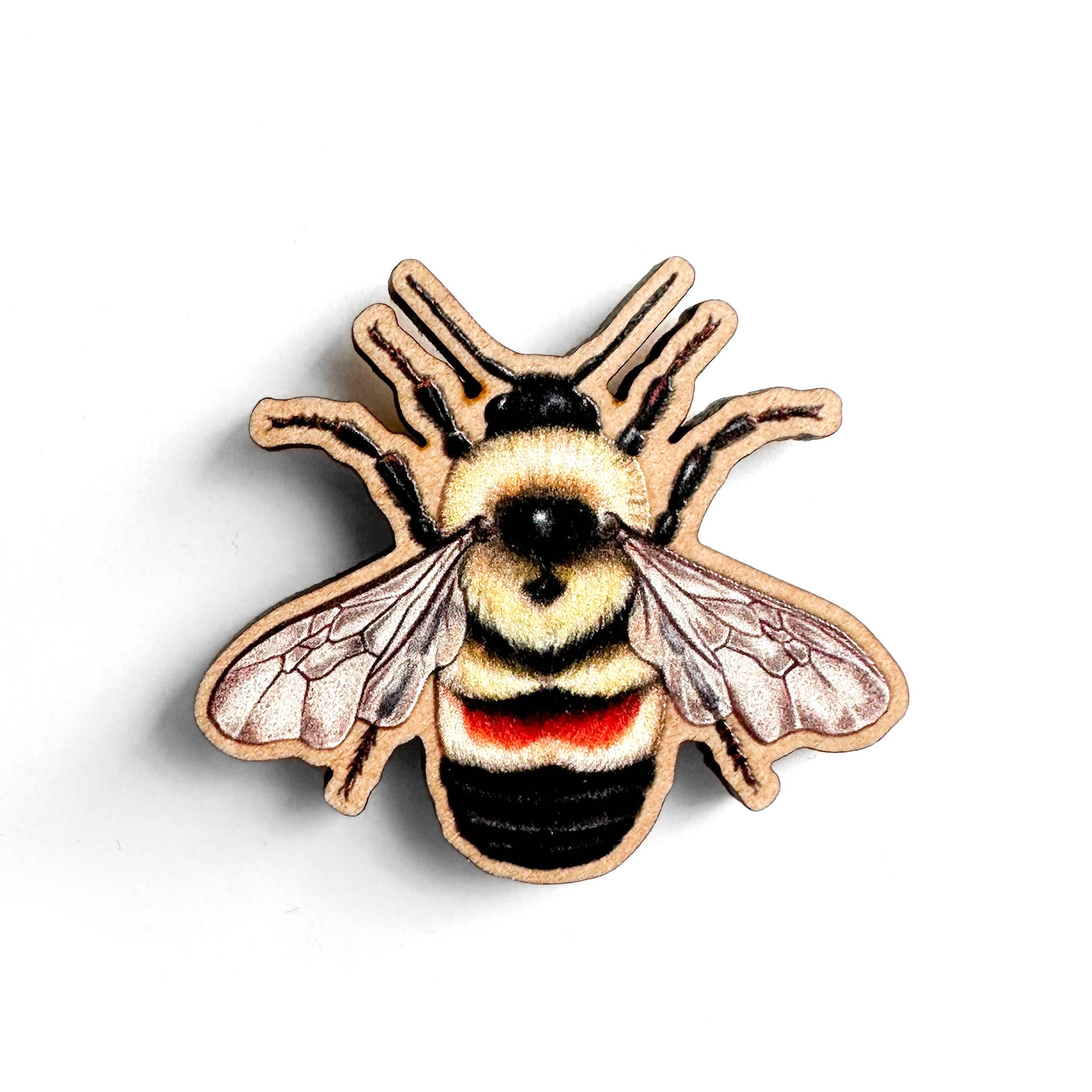 Allison Stoiser Art - Wholesale Lapel Pin/Button - Rusty Patched Bumble Bee Wooden Pin  (Sustainably Sourced)1