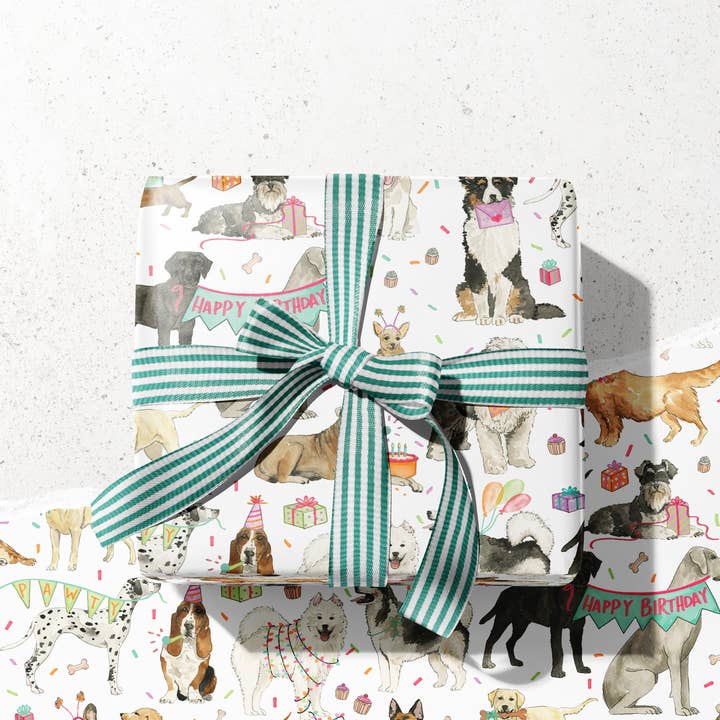 Pawty Pups - Birthday Dogs Wrapping Paper 3 Sheet Roll for wholesale by KelseyMDesigns