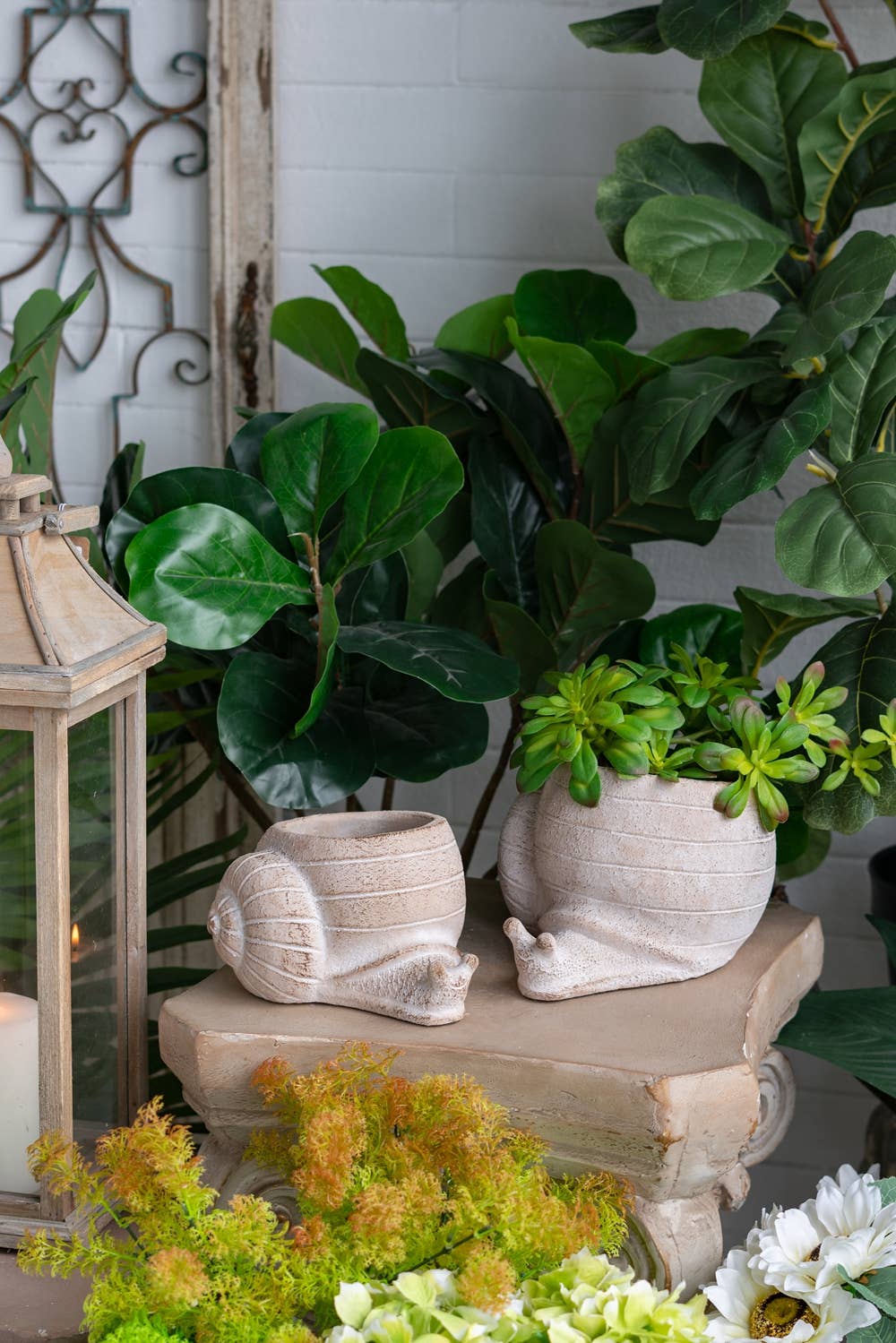 Beige Multi Decorative Sand & Cement Snail Planter with Texture for wholesale on Faire9