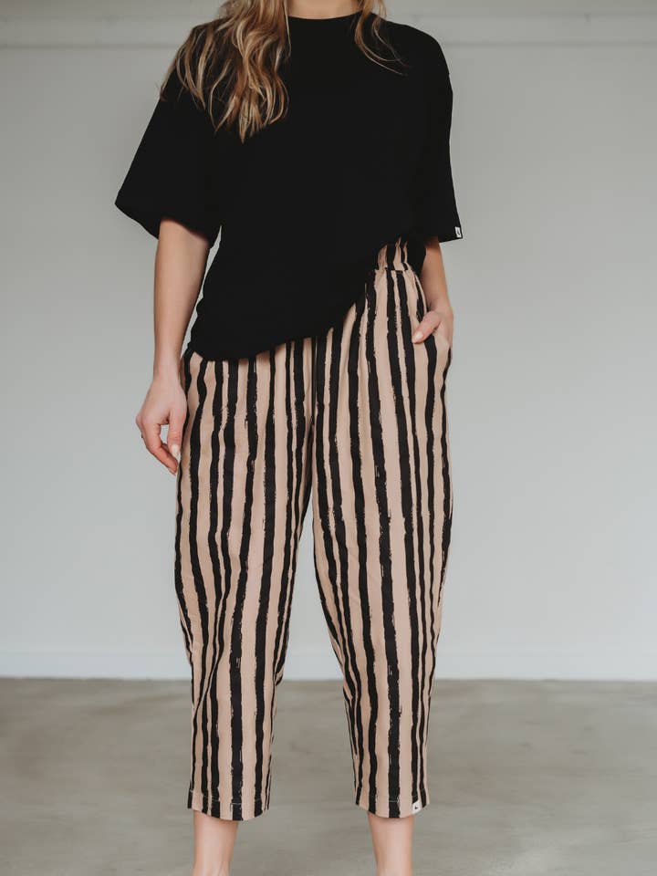 Kate Multicolour Painted Stripe Print Barrel Leg Trousers for wholesale by Turtledove London