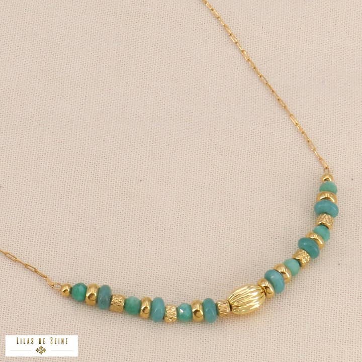 Lilas de Seine - Wholesale Link & Chain Necklace - Stainless steel necklace with natural stone washers 01240692