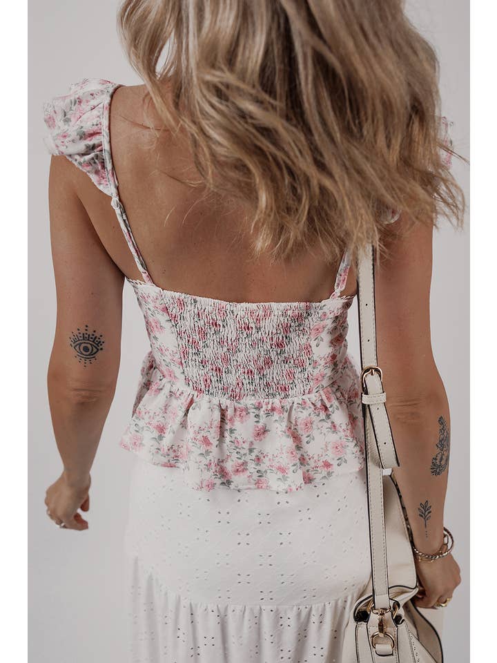 Pink LDC Floral Flutter Peplum Tank Top for wholesale on Faire