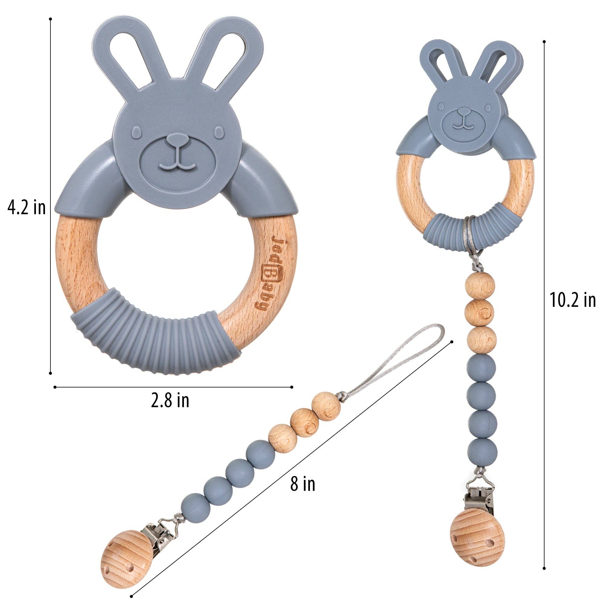 Jedbaby - Wholesale Teether (Not Clip-On) - Baby - Silicone and Wood Bunny Teether + Pacifier Clip7
