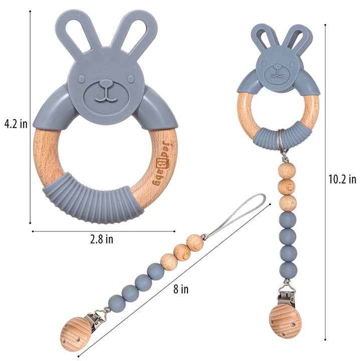 Jedbaby - Wholesale Teether (Not Clip-On) - Baby - Silicone and Wood Bunny Teether + Pacifier Clip7