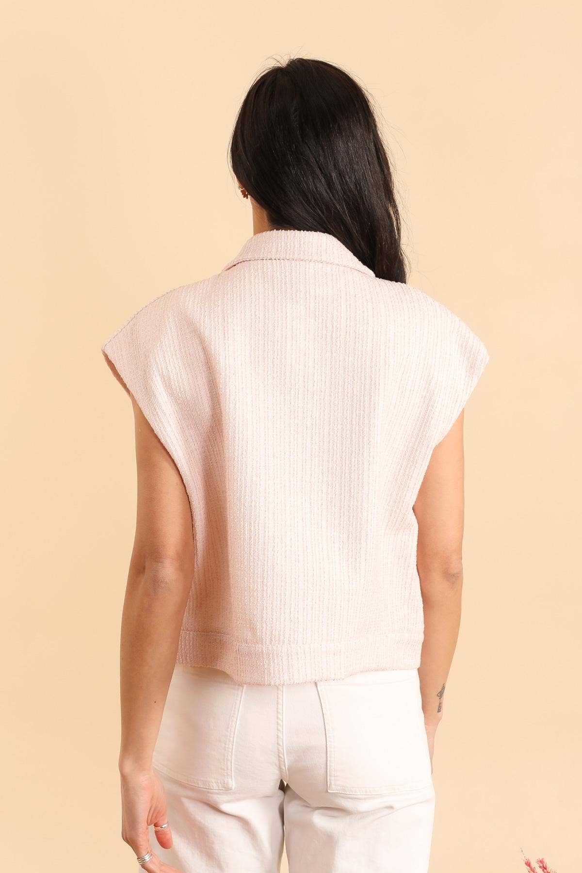 Attrait Paris – Blusão - Mulher por atacado – Casaco sem mangas de tweed com botões dourados3