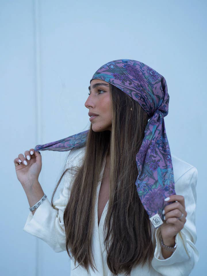 Deep Plum florals Square Head Scarf for wholesale by The Scarf Bar
