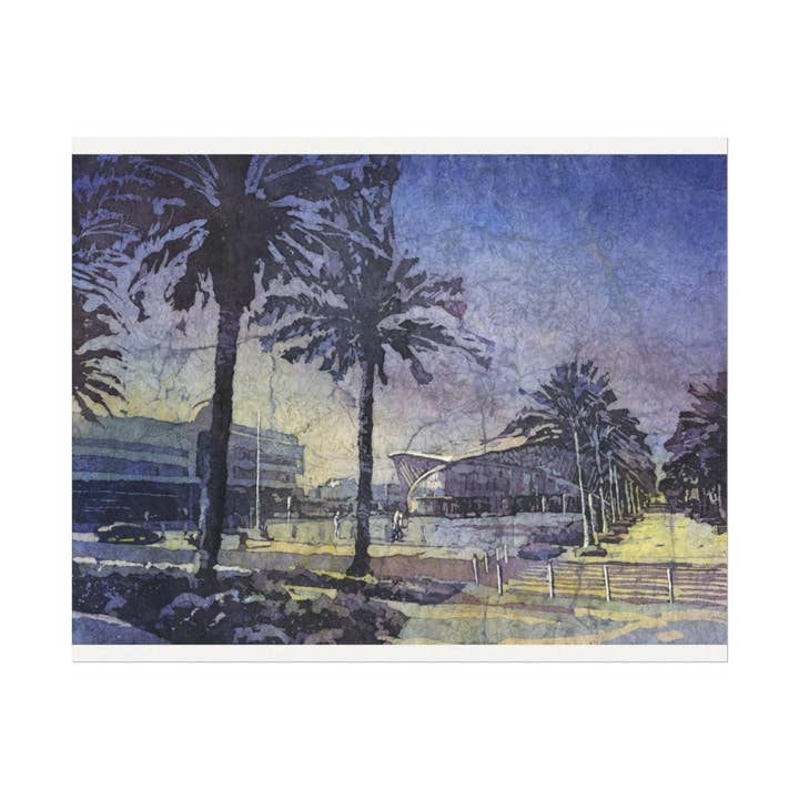 Peinture à l'aquarelle du collège Embry-Riddle, œuvre de batik colorée du Mori Hosseini Student Union, cadeau artistique pour les anciens élèves, œuvre pour les diplômés. pour la vente par Ryan Fox Fine Art