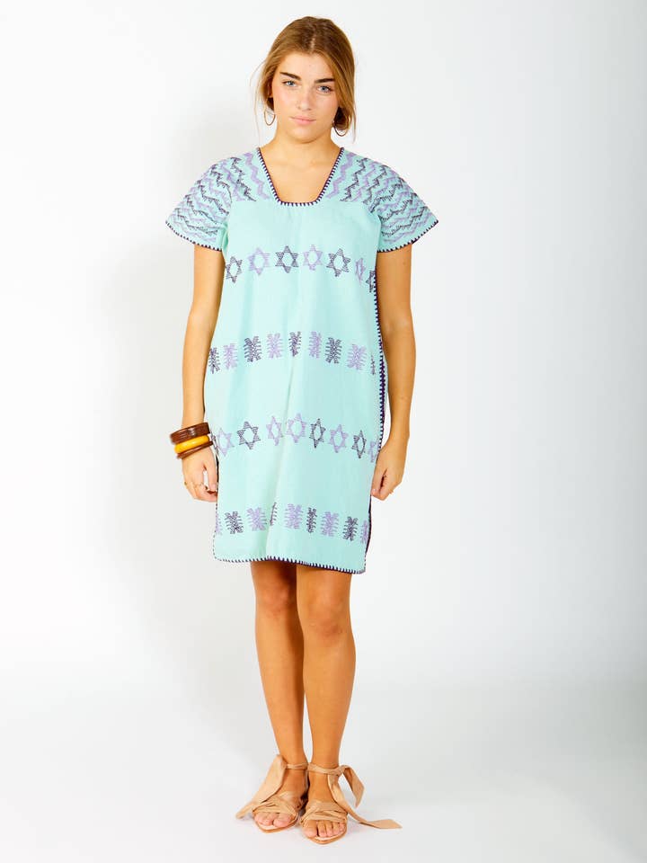 Short Single Panel Huipil with Belt and Pockets for wholesale by El Shoppo