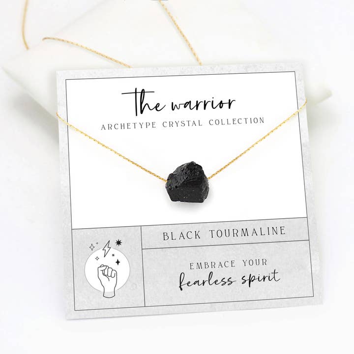 Black Tourmaline Warrior Protection Raw Gemstone Necklace for wholesale by Delezhen