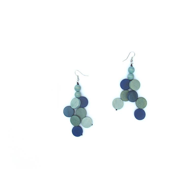 Katie and Company - Wholesale Dangle Earrings - Billie wood bead earrings in blues