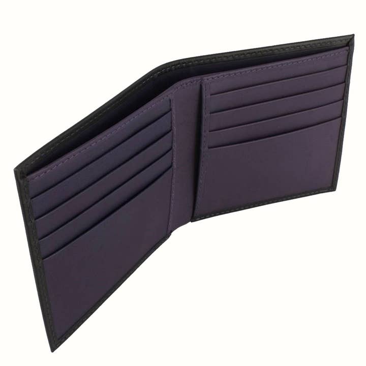 Portefeuille à 8 fentes pour cartes Billfold - Noir et violet pour la vente par Bassin And Brown