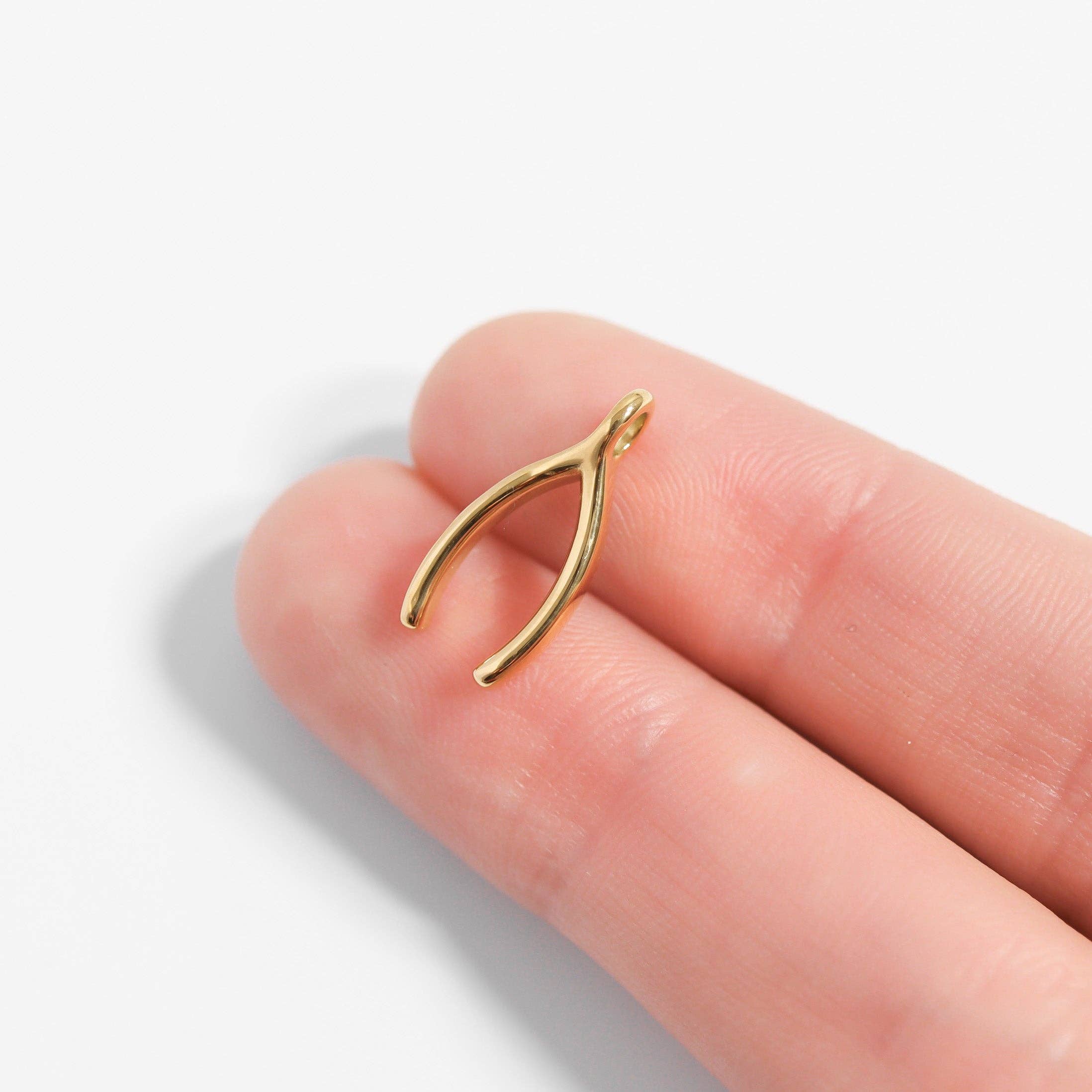 WJW – wholesale Individual charm/pendant – 18K Gold PVD Stainless Steel Wishbone Charm4