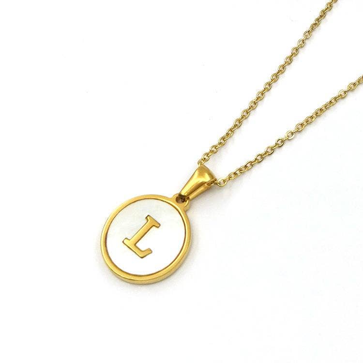 Mio Queena - Wholesale Pendant/Charm Necklace - Round 18K Gold-plated Stainless Steel 26 Letters Necklace7