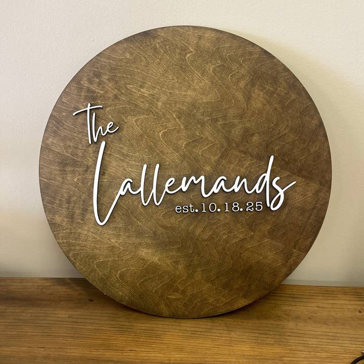 Wooden Round Guest Book Wedding Sign for wholesale by Seeds & Sawdust