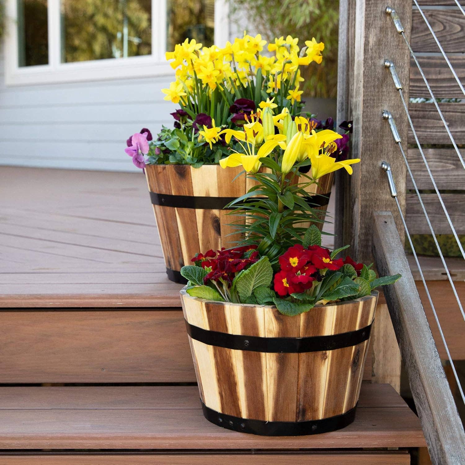 Above Edge - Wholesale Planter Box - Round Wood Planters, Set of Two, 16 and 13 Inch Diameter1