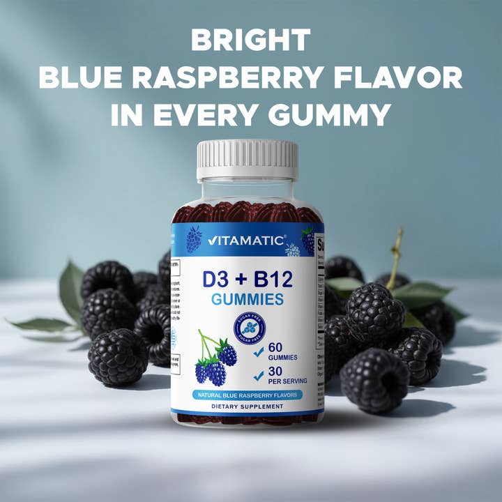 Vitamatic - Wholesale Oral Supplement/Vitamin - Vitamatic Vitamin D3 + B12 - Natural Blue Raspberry-60 Gummy7