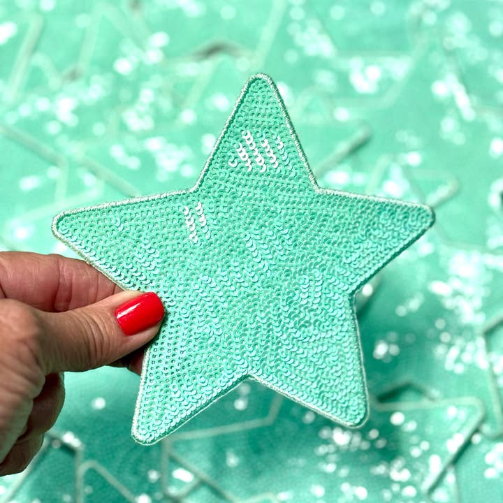 sequinandstiches – Großhandel Aufnäher – Stern-Patch, Pailletten-Stern-Patch, türkisfarbener 5-Zoll-Pailletten-Stern-Patch, Aufnäher zum Aufbügeln, DIY, Türkisfarbener Patch-Trucker-Hut-Aufnäher, Preppy-Aufnäher Trendiger Aufnäher, Paillettenstern