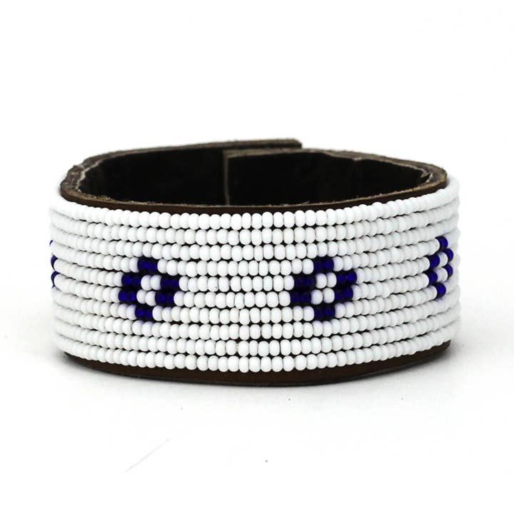Medium Dark Blue Diamond Leather Cuff for wholesale by Swahili Coast